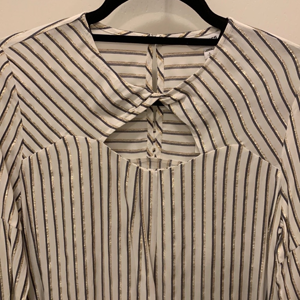 NWT! Express Long-Sleeve Metallic Stripe Blouse - Small